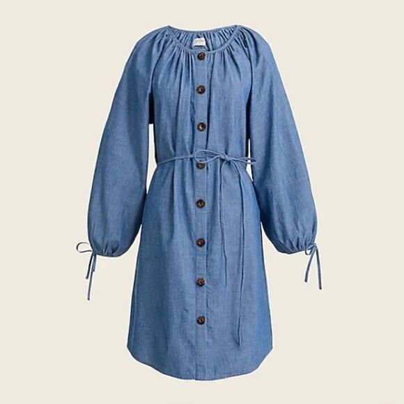J. Crew Tie-sleeve Button-front Chambray Shirt Dress - Picture 1 of 11